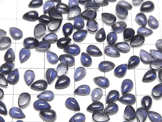 Hochwertiger Iolith AAA- Birnenform, Cabochon, 6x4mm, 5 Stück