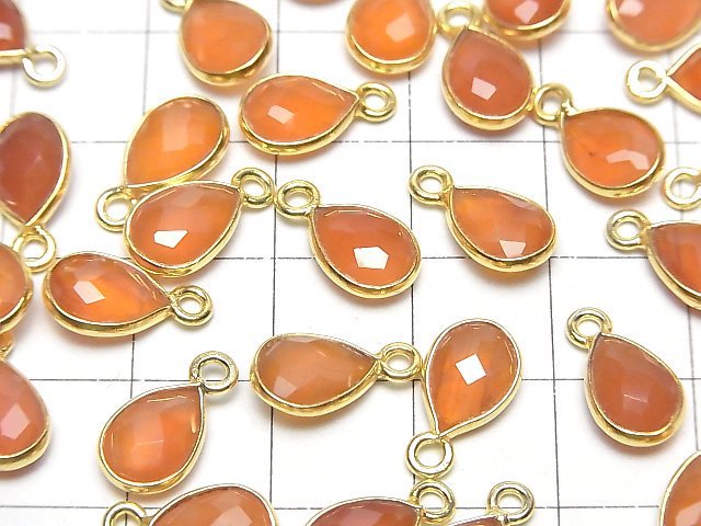 Hochwertiger Karneol AAA, Zargenfassung, facettierte Birnenform, 10x7mm, 18KGP, 3 Stück