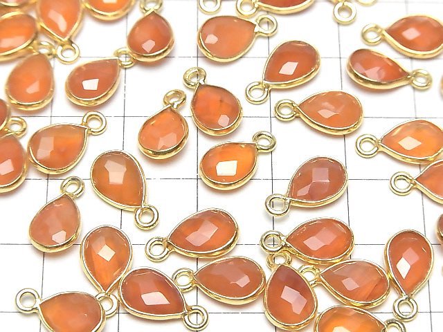 Hochwertiger Karneol AAA, Zargenfassung, facettierte Birnenform, 10x7mm, 18KGP, 3 Stück