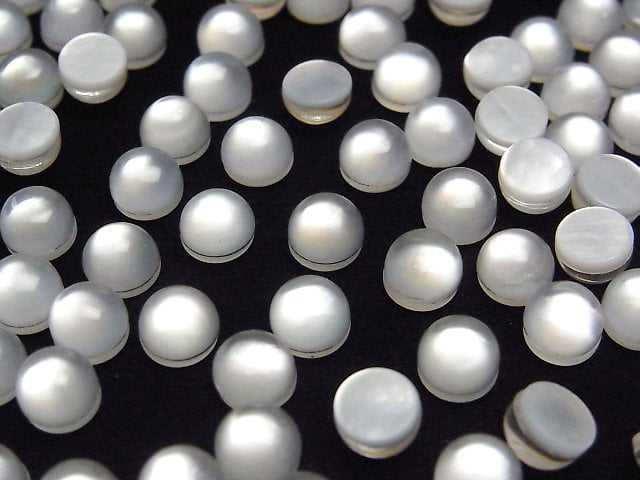 Weisse Muschel x Kristall AAA runder Cabochon, 6x6mm, 4 Stück