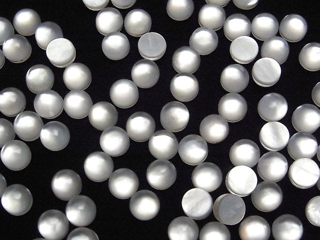 Weisse Muschel x Kristall AAA runder Cabochon, 6x6mm, 4 Stück