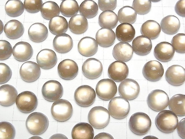Weißes Muschel x Rauchquarz AAA Runde Cabochon 10x10mm 2 Stück