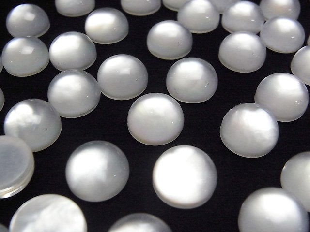 Weisse Muschel x Kristall AAA runder Cabochon, 12x12mm, 2 Stück