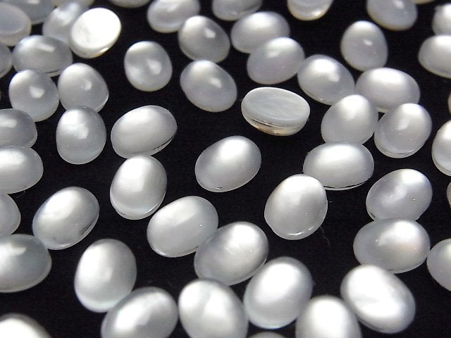 Weißes Muschel x Kristall AAA Oval Cabochon 8x6mm 4 Stück