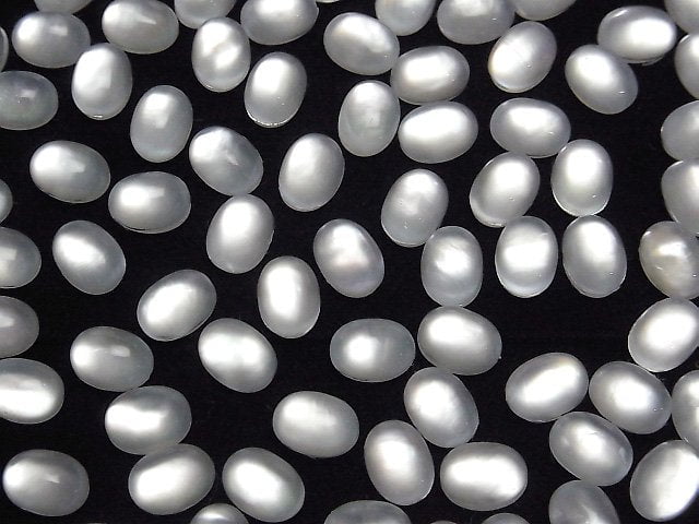 Weißes Muschel x Kristall AAA Oval Cabochon 8x6mm 4 Stück