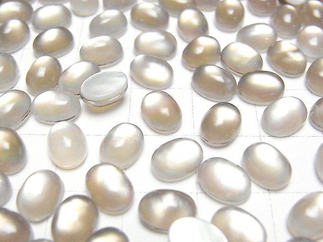 Weißes Muschel x Rauchquarz AAA Oval Cabochon 8x6mm 4 Stück