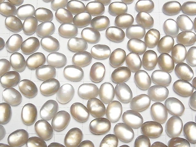 Weißes Muschel x Rauchquarz AAA Oval Cabochon 8x6mm 4 Stück