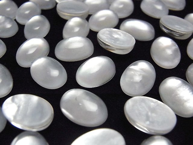 Weißes Muschel x Kristall AAA Oval Cabochon 14x10mm 2 Stück