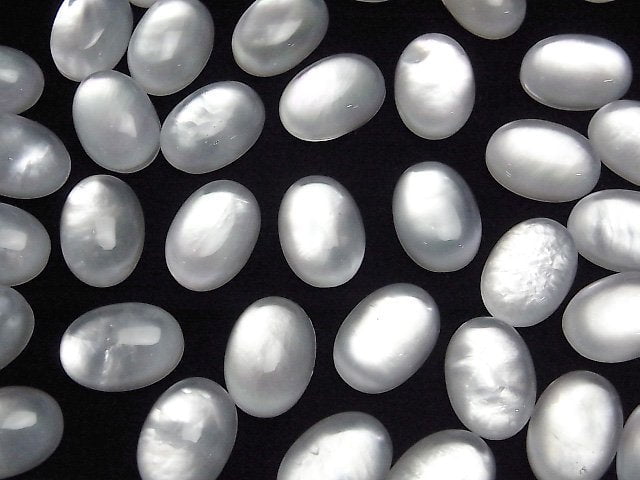 Weißes Muschel x Kristall AAA Oval Cabochon 14x10mm 2 Stück