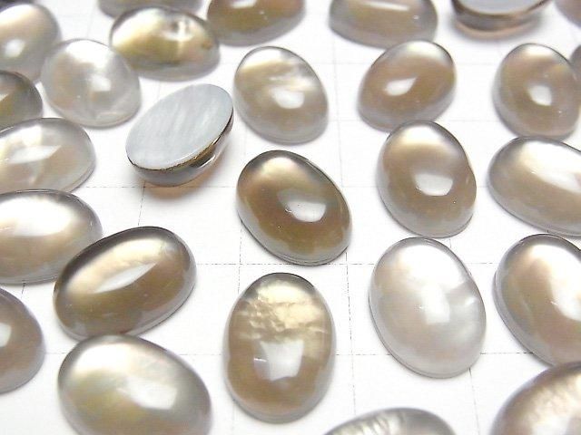 White Shell x Smoky Quartz AAA Oval Cabochon 14x10mm 2pcs