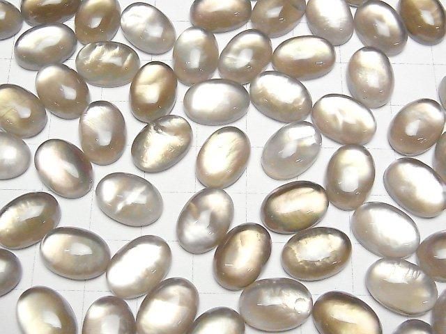 White Shell x Smoky Quartz AAA Oval Cabochon 14x10mm 2pcs