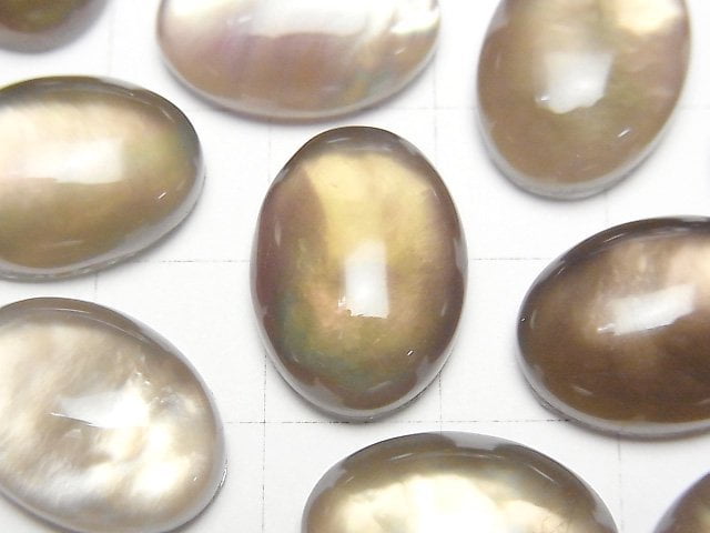 白貝殼 x 煙燻石英 AAA 橢圓蛋面 18x13mm 1顆