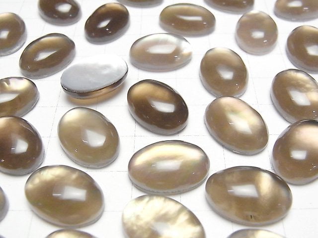 Weißes Muschel x Rauchquarz AAA Oval Cabochon 18x13mm 1 Stück