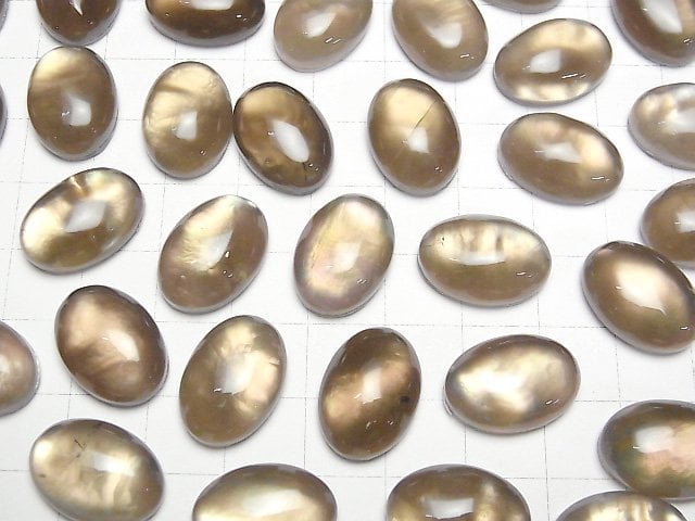 Weißes Muschel x Rauchquarz AAA Oval Cabochon 18x13mm 1 Stück