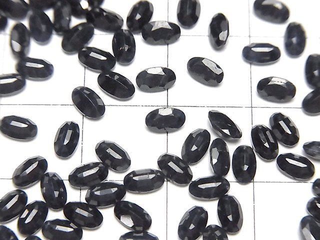 Hochwertiger schwarzer Saphir AAA lose Stein oval facettiert 5x3 mm 4 Stück