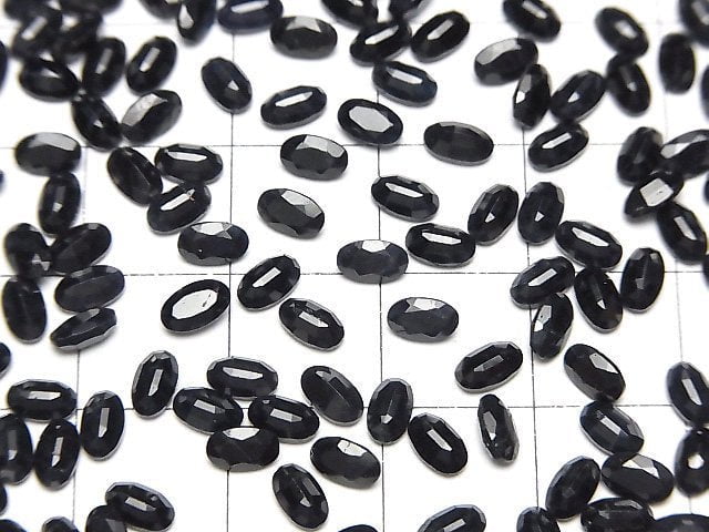 Hochwertiger schwarzer Saphir AAA lose Stein oval facettiert 5x3 mm 4 Stück