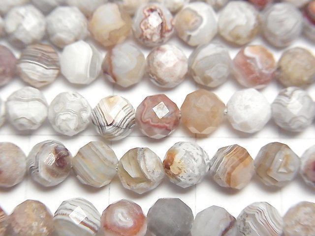 高品質!拉古納蕾絲瑪瑙刻面圓珠 5mm 1串(約15英吋/37公分)