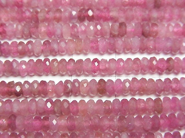 高品質!粉色碧璽 AAA 切面鈕扣圓珠 4x4x2mm 半串或 1 串珠子 (約 15 英吋/37 公分)