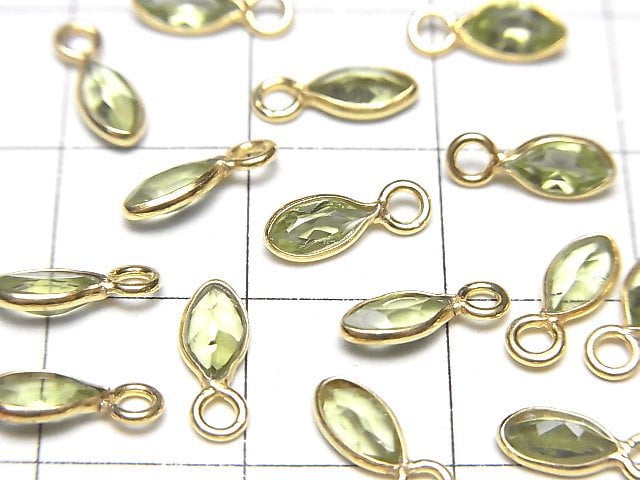 高品質橄欖石 AAA 級 - 包鑲橄欖形刻面 7x3.5mm 18KGP 5 件