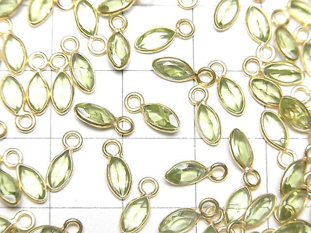 Hochwertiger Peridot AAA- Zargenfassung Marquise facettiert 7x3,5mm 18KGP 5 Stück