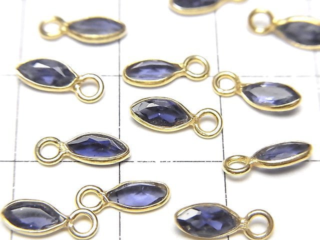 高品質堇青石 AAA- 包鑲馬眼刻面 7x3mm 18KGP 5顆