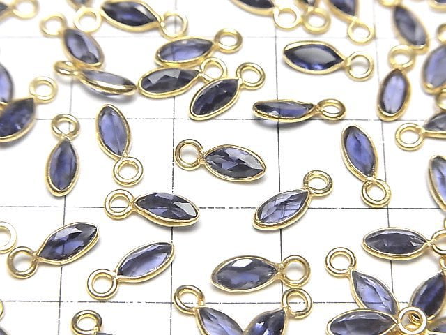 Hochwertiger Iolith AAA- Zargenfassung Marquise facettiert 7x3mm 18KGP 5 Stück