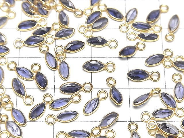 Hochwertiger Iolith AAA- Zargenfassung Marquise facettiert 7x3mm 18KGP 5 Stück