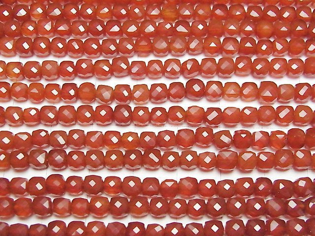 Hohe Qualität! Rote Achat AAA Würfelform 4x4x4mm 1 Strang Perlen (ca. 15 Zoll/37 cm)