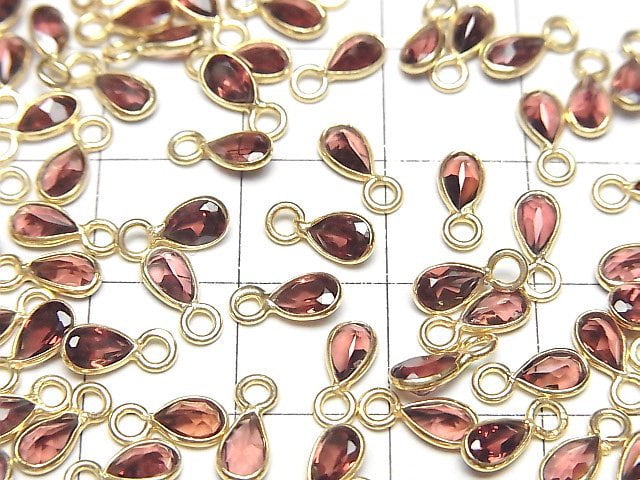 Hochwertiger Mosambikgranat AAA- Zargenfassung Tropfenform facettiert 6x3.5mm 18KGP 5Stücke