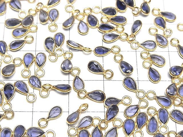 Hochwertiger Iolith AAA- Zargenfassung Tropfenform facettiert 6x3.5mm 18KGP 5Stücke