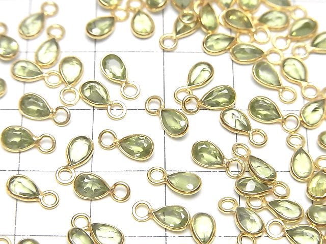 Hochwertiger Peridot AA++ Zargenfassung Tropfenform facettiert 6x3.5mm 18KGP 5Stücke