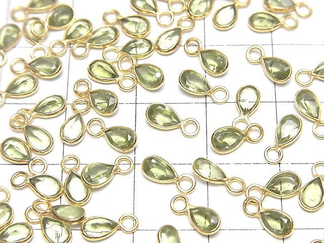 Hochwertiger Peridot AA++ Zargenfassung Tropfenform facettiert 6x3.5mm 18KGP 5Stücke