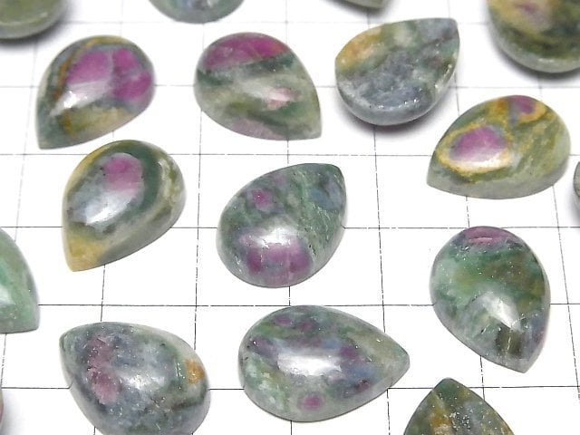 Rubin in Fuchsit Birnenform Cabochon 18x13mm 2 Stück