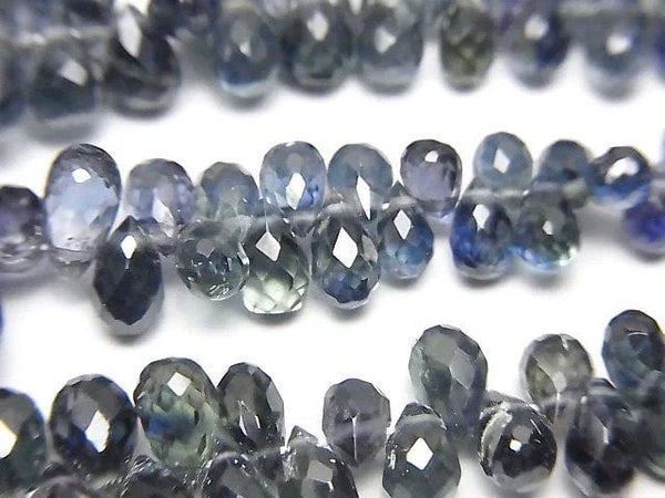 [Video] High Quality Blue Green Sapphire AAA- Drop Faceted Briolette [Dark color] half or 1strand beads (aprx.7inch/18cm)