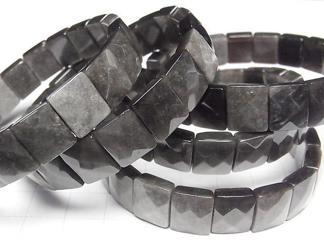Silber Obsidian AAA Zwei-Loch facettierte Rechteck 12x10x5mm 1-Strang (Armband)