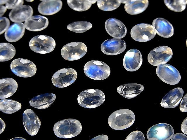 Hohe Qualität Regenbogen-Mondstein AAA lose Steine oval facettiert 7x5mm 3 Stück