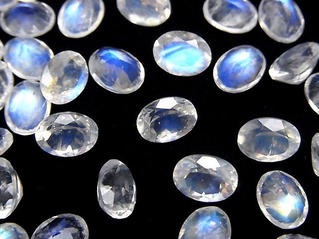 高品質彩虹月光石 AAA 橢圓刻面裸石 8x6mm 2顆