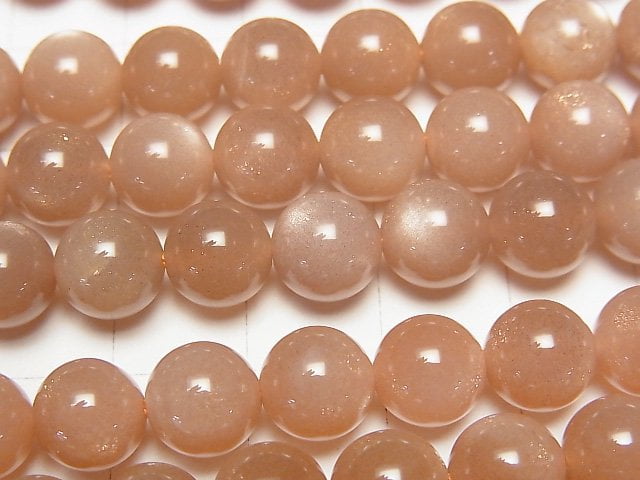 橙色月光石 AAA- 圓珠 8mm 半串或一串珠子 (約15英吋/38公分)