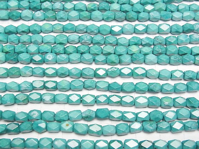Magnesite Turquoise Rectangle Faceted Tube 6x5x5mm 1strand beads (aprx.15inch/36cm)
