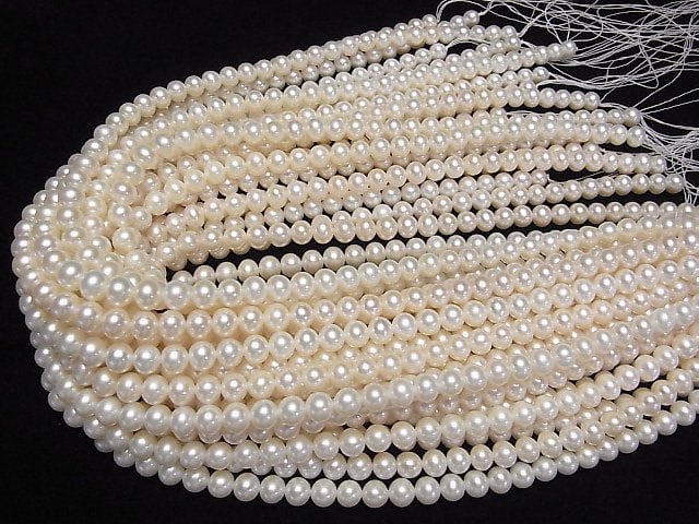 Süßwasserperle AAA semi-rund 6.5-8mm weiße halb oder 1strang Perlen (ca. 15inch/37cm)