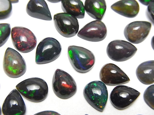 High Quality Black Opal AAA Pear Shape Cabochon 8x6mm 4pcs