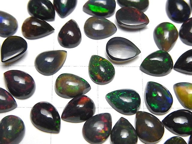 Hochwertiger schwarzer Opal AAA Tropfenform Cabochon 8x6mm 4 Stück
