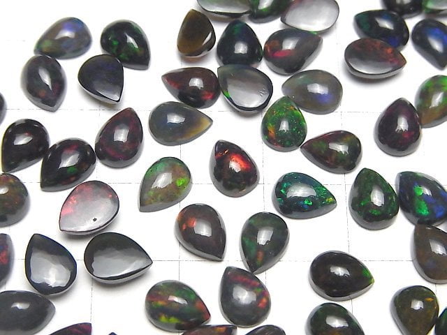 Hochwertiger schwarzer Opal AAA Tropfenform Cabochon 8x6mm 4 Stück