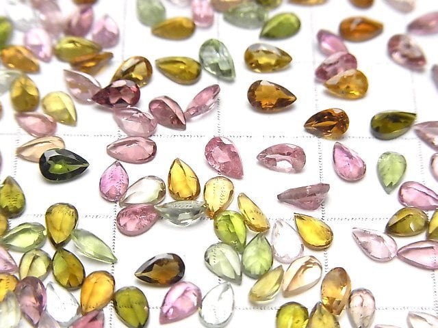Hochwertiger mehrfarbiger Turmalin AAA lose Stein Birnenform facettiert 5x3mm 10 Stück