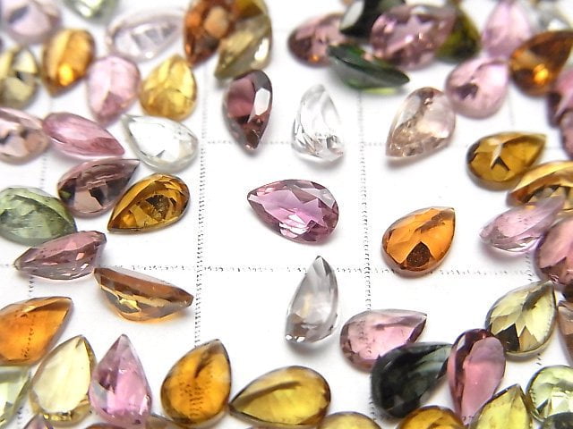 高品質多色碧璽 AAA 梨形刻面裸石 6x4mm 5顆裝