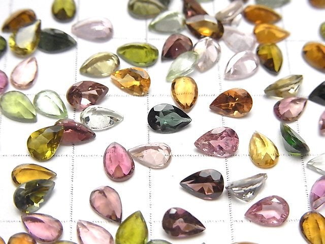Hochwertiger mehrfarbiger Turmalin AAA lose Stein Birnenform facettiert 6x4mm 5 Stück