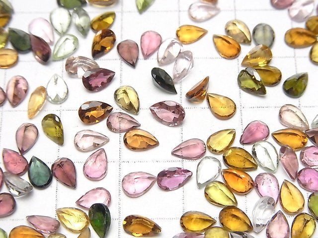 Hochwertiger mehrfarbiger Turmalin AAA lose Stein Birnenform facettiert 6x4mm 5 Stück