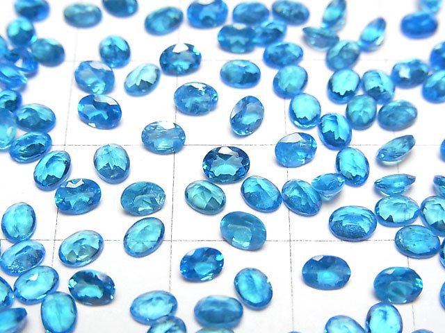 高品質霓虹藍磷灰石 AAA 裸石 橢圓刻面 4x3mm 5顆