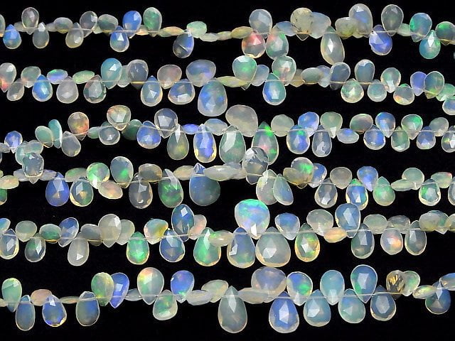 Hochwertiger äthiopischer Opal AAA Tropfenform Facettiert Briolette halb oder 1strang Perlen (ca. 7 Zoll/18 cm)