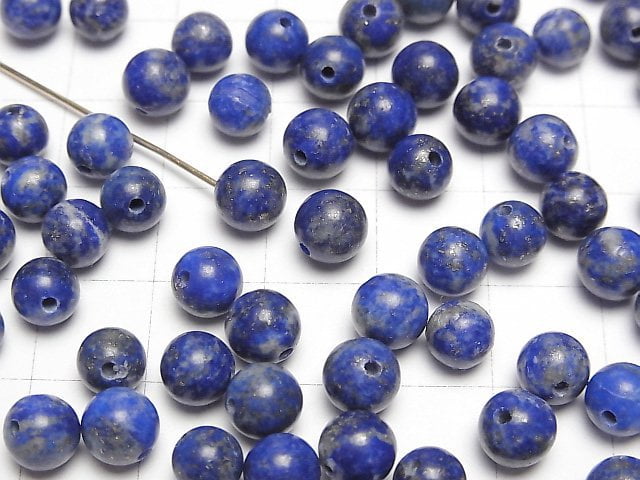Lapislazuli AA+ Halb Durchbohrtes Loch Runde 6mm 4 Stück